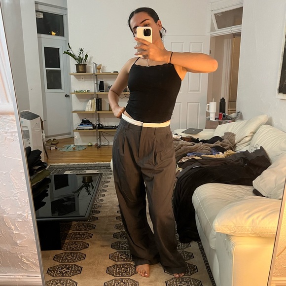 Grey Oak+Fort Wide Leg Trousers With White double Waist - Picture 4 of 6